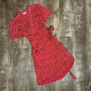 By TiMo Red Microfloral Short Sleeve Wrap Dress